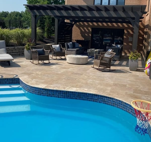 Nashville home backyard wit Pergola patio cover for shade.